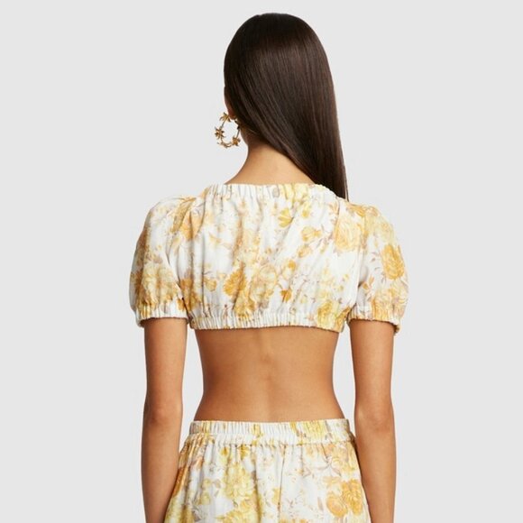 Sofia the Label Sunny Tie Front Crop Top in Yellow Floral size AU 8 NWT - Picture 3 of 10